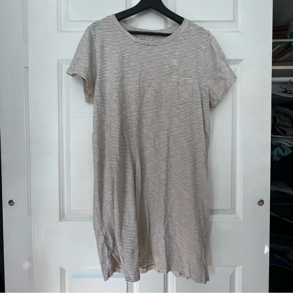 LOFT Beige and White Striped Mini Dress